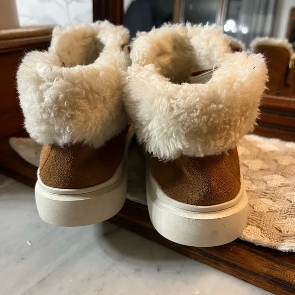 COLE HAAN GrandPro Rally Waterproof Suede Fur Zip Lined Booties Women's Size 7.5