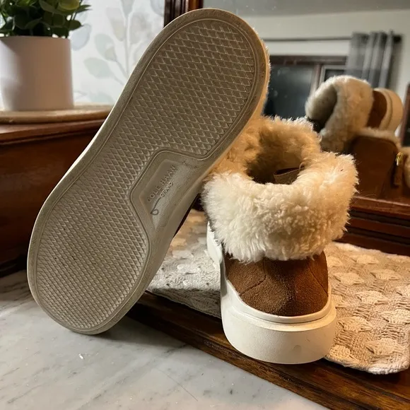 COLE HAAN GrandPro Rally Waterproof Suede Fur Zip Lined Booties Women's Size 7.5