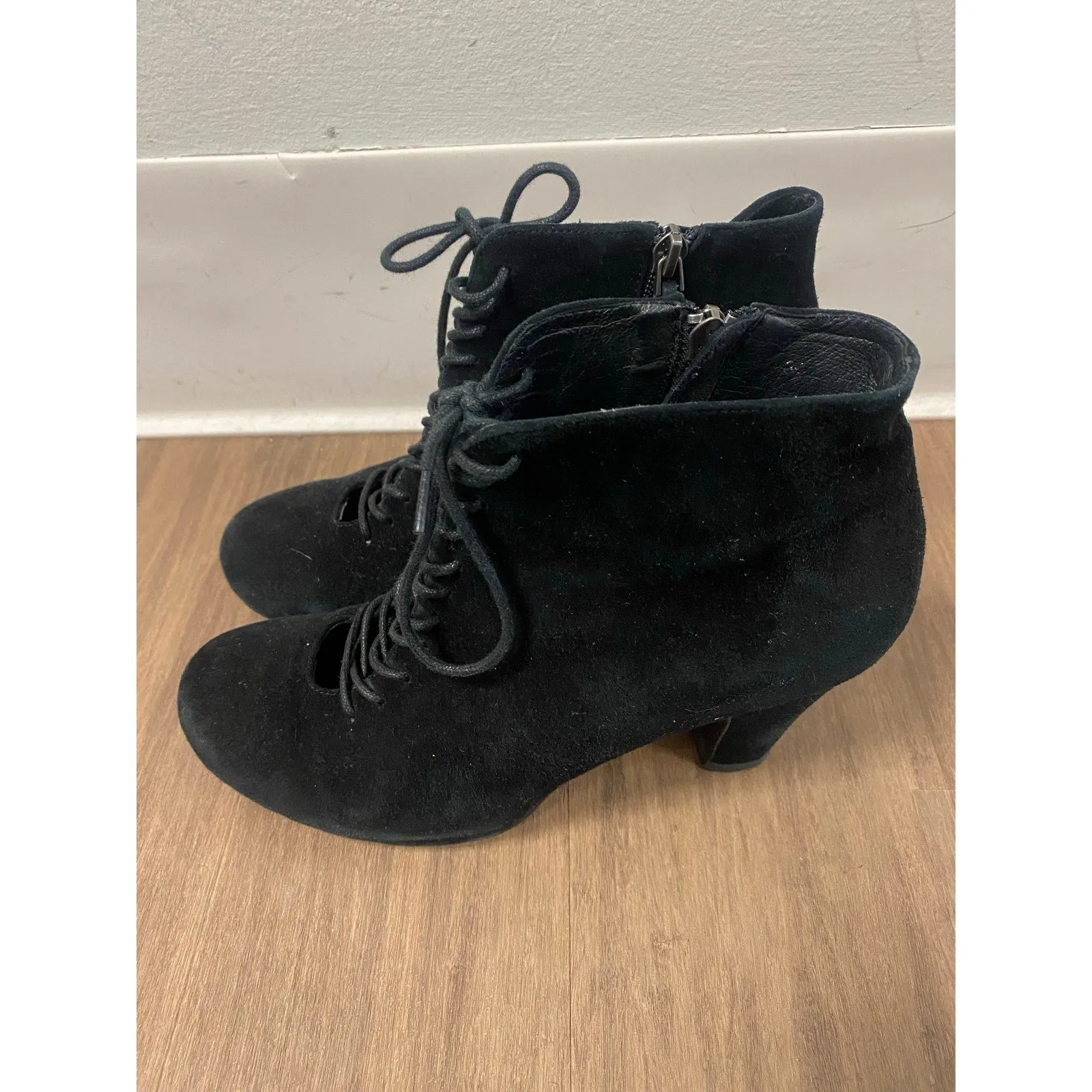 Cordani Black Suede Lace Up Booties. Size 39