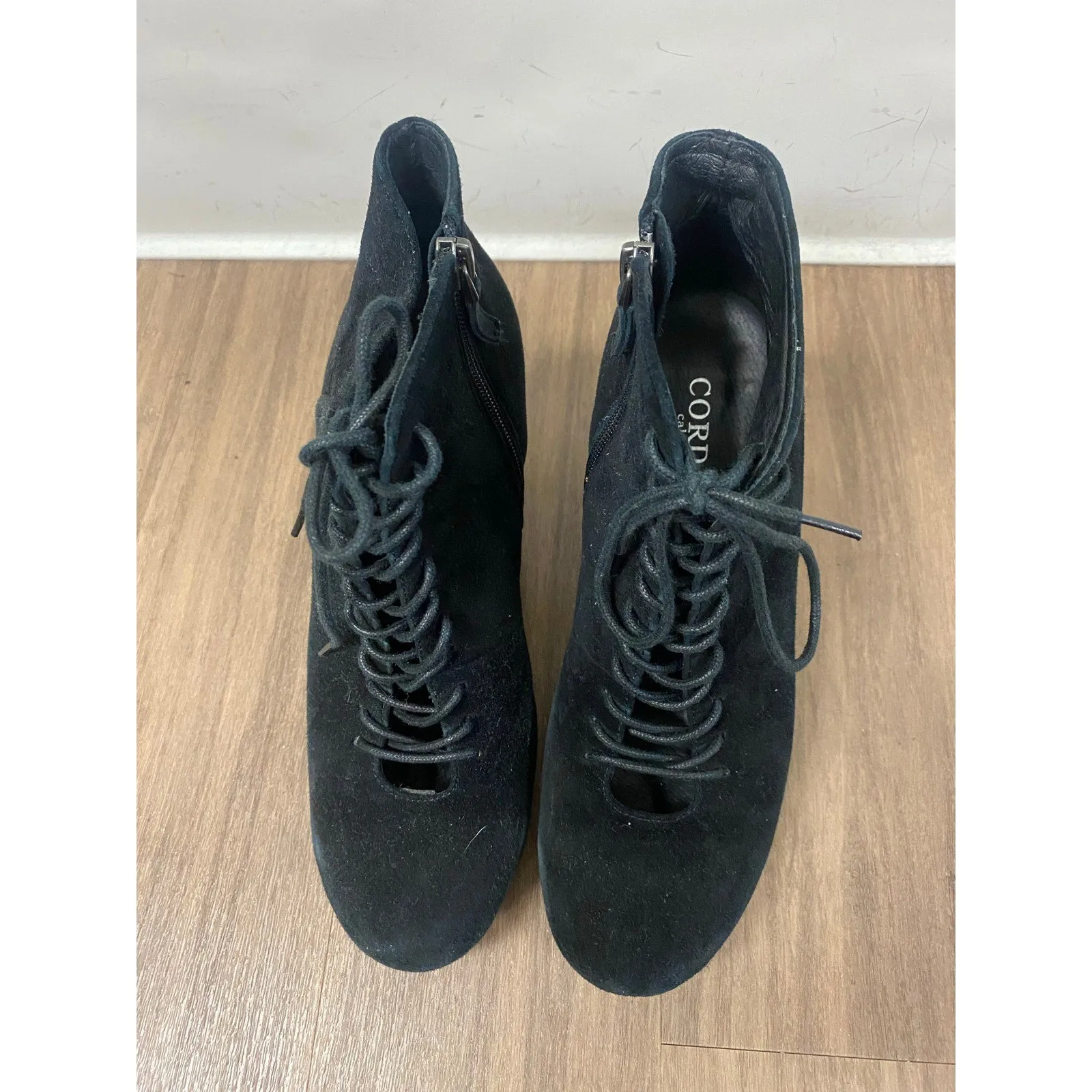 Cordani Black Suede Lace Up Booties. Size 39