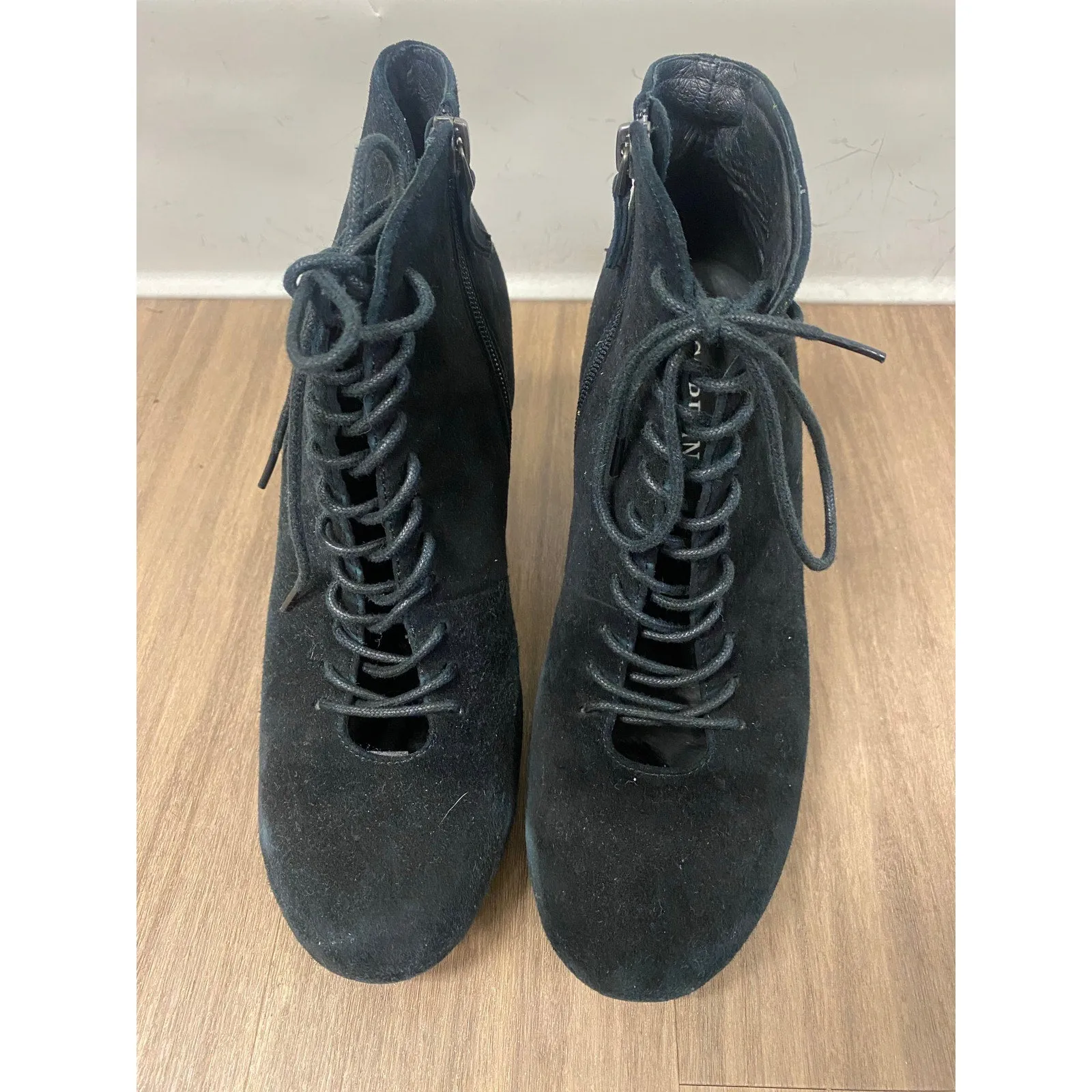 Cordani Black Suede Lace Up Booties. Size 39