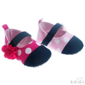 Cotton Polka Dot Shoes W/Flower & Velcro Strap: B2030-G