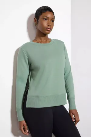 Cozy Fleece Side Slit Pullover - Hedge Green