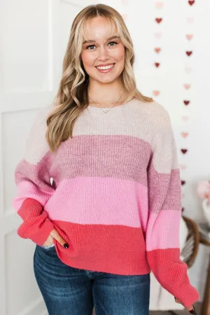 Cozy Memories Color Block Sweater- Natural & Pink