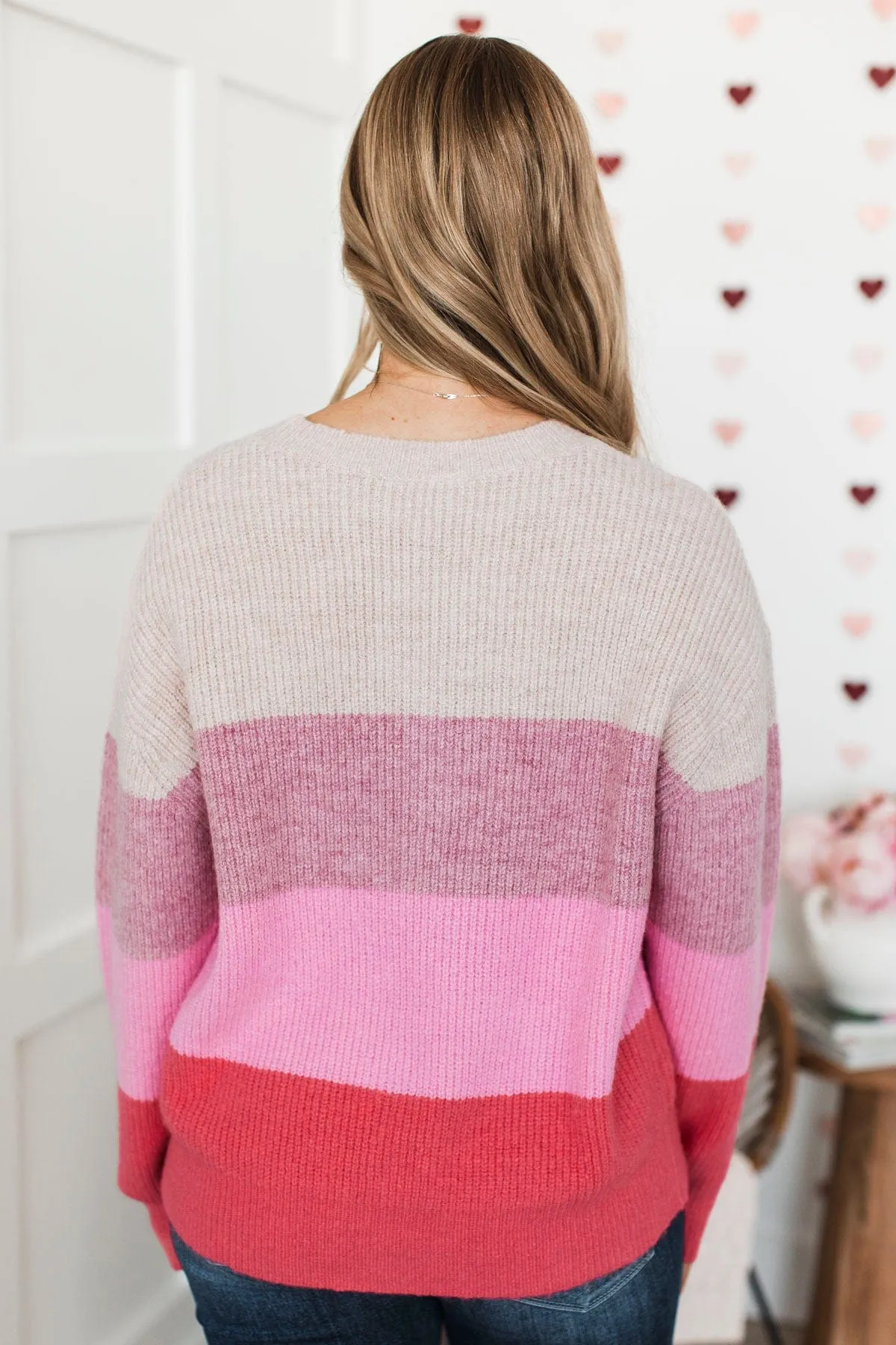 Cozy Memories Color Block Sweater- Natural & Pink