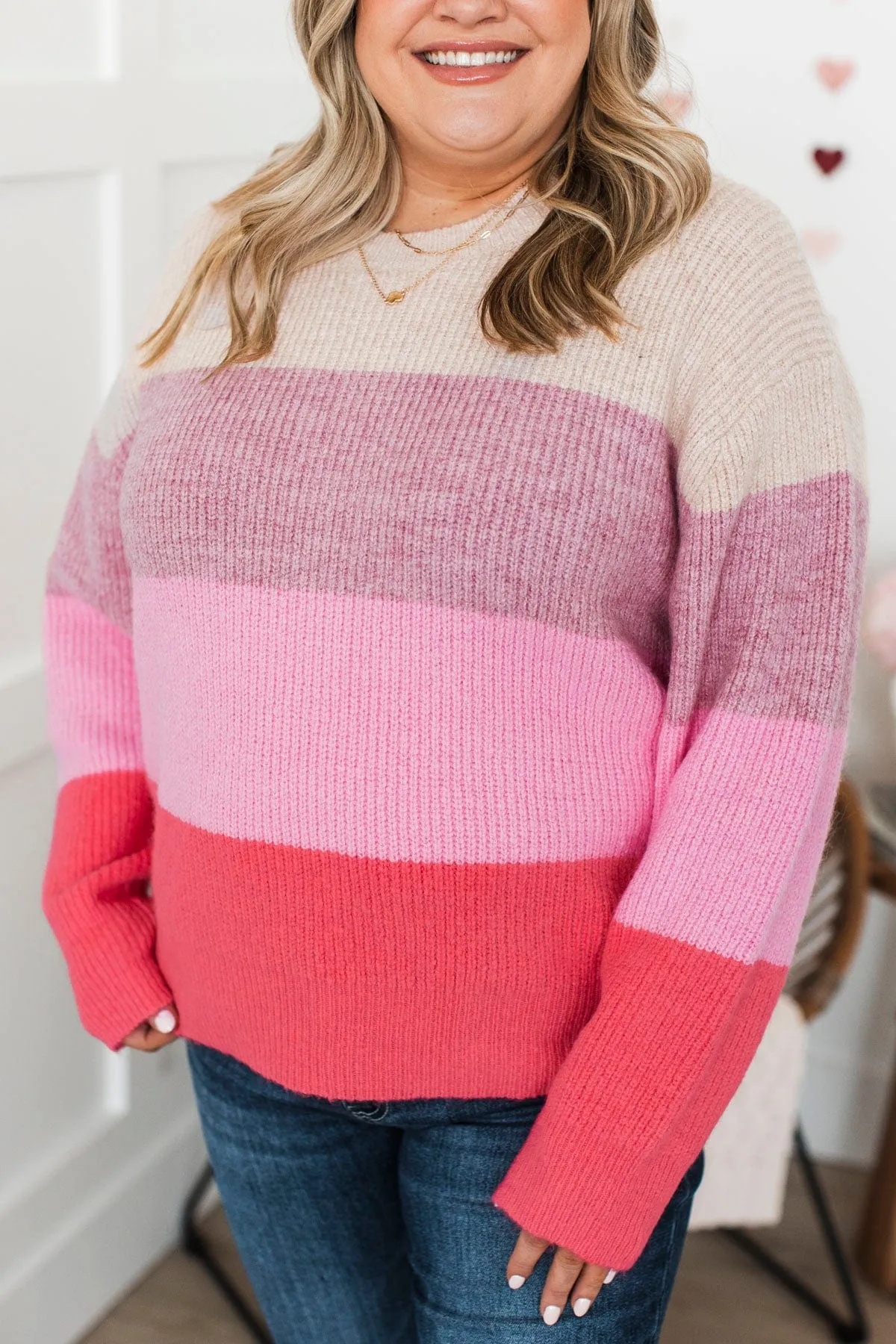 Cozy Memories Color Block Sweater- Natural & Pink