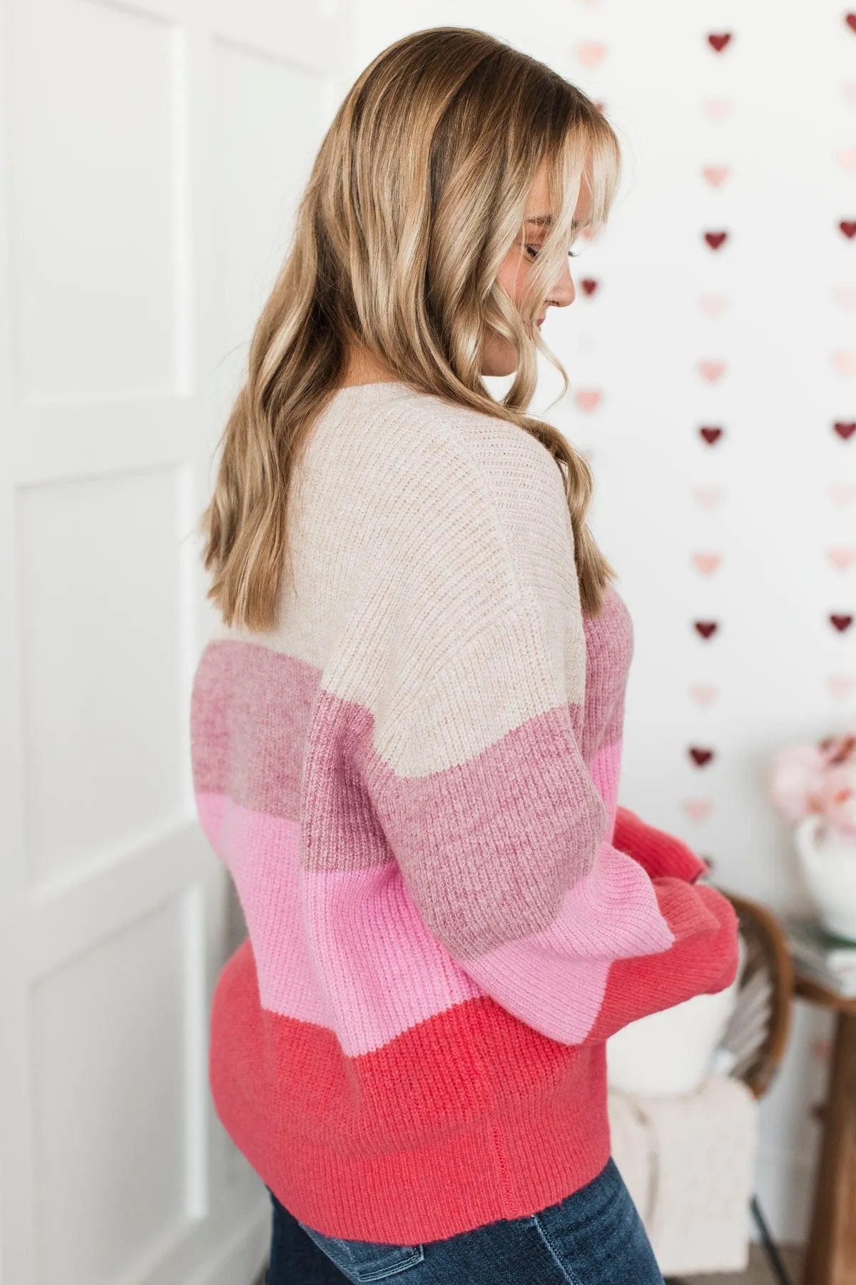 Cozy Memories Color Block Sweater- Natural & Pink
