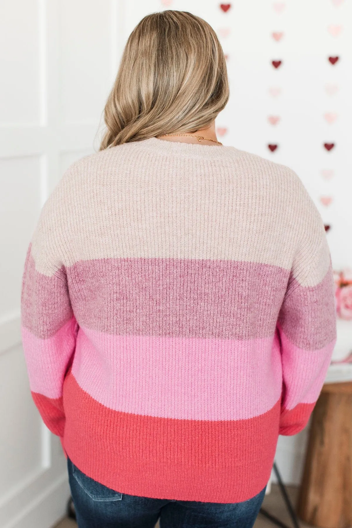 Cozy Memories Color Block Sweater- Natural & Pink