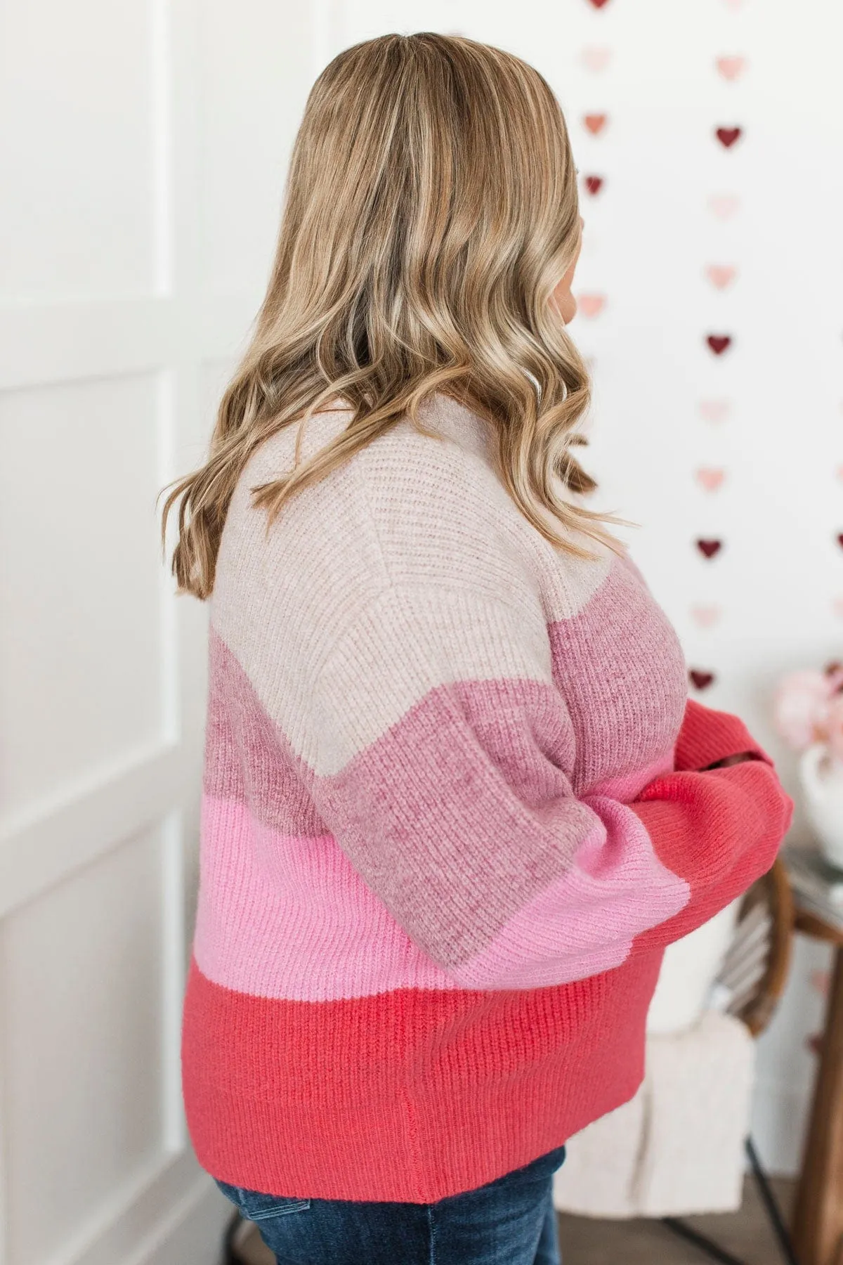 Cozy Memories Color Block Sweater- Natural & Pink