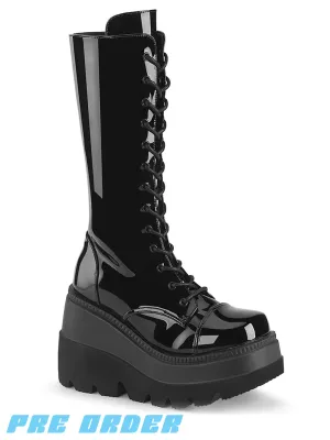 DEMONIA SHAKER-72 BOOTS - BLACK PATENT ✰ PRE ORDER ✰