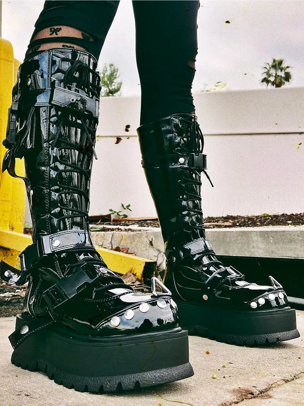 DEMONIA SLACKER-260 - BLACK PATENT ✰ PRE ORDER ✰