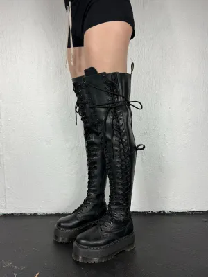 DOC MARTENS THIGH HIGH MULTI-LACE BOOTS