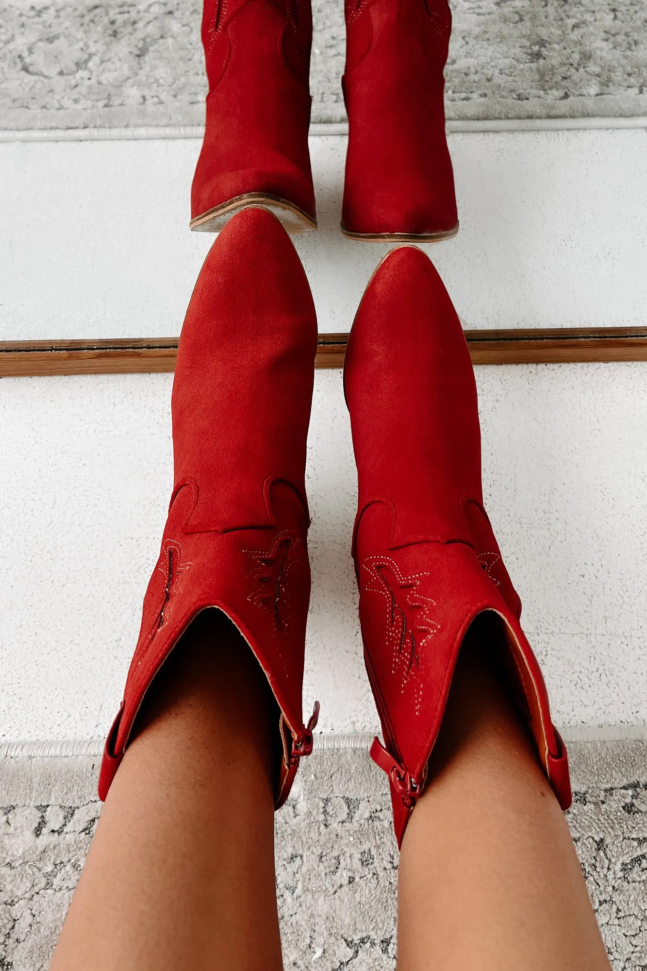 Don't Want Any Trouble Mid-Calf Western Booties (Vintage Red)