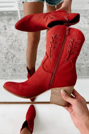 Don't Want Any Trouble Mid-Calf Western Booties (Vintage Red)