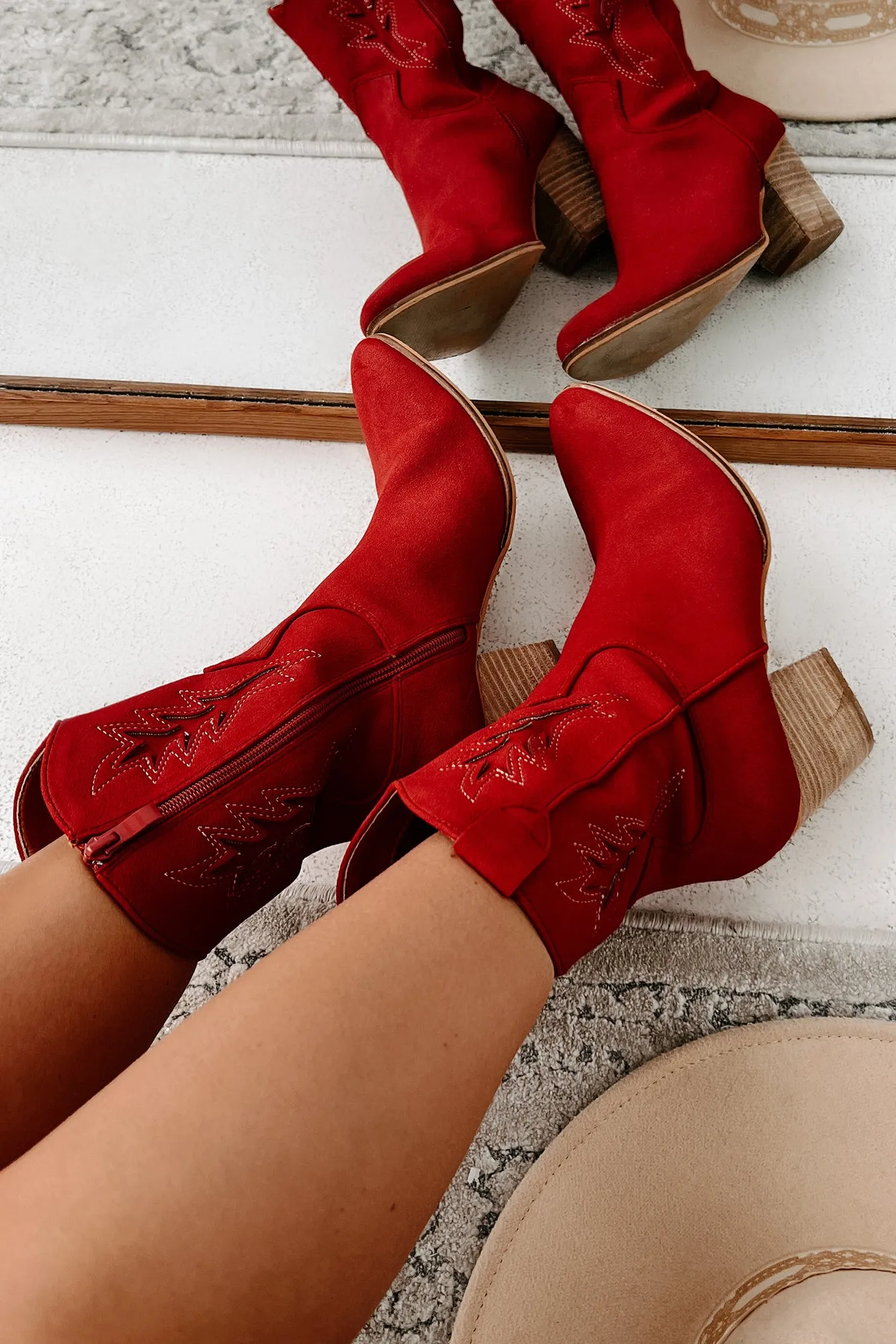 Don't Want Any Trouble Mid-Calf Western Booties (Vintage Red)