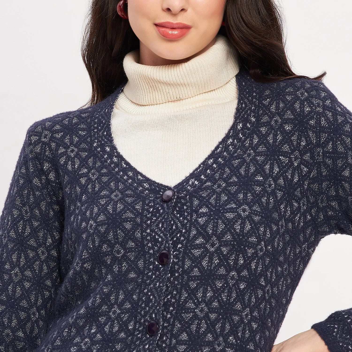 Duke Stardust Women Full Sleeve Self Design Cardigan (SDS954)
