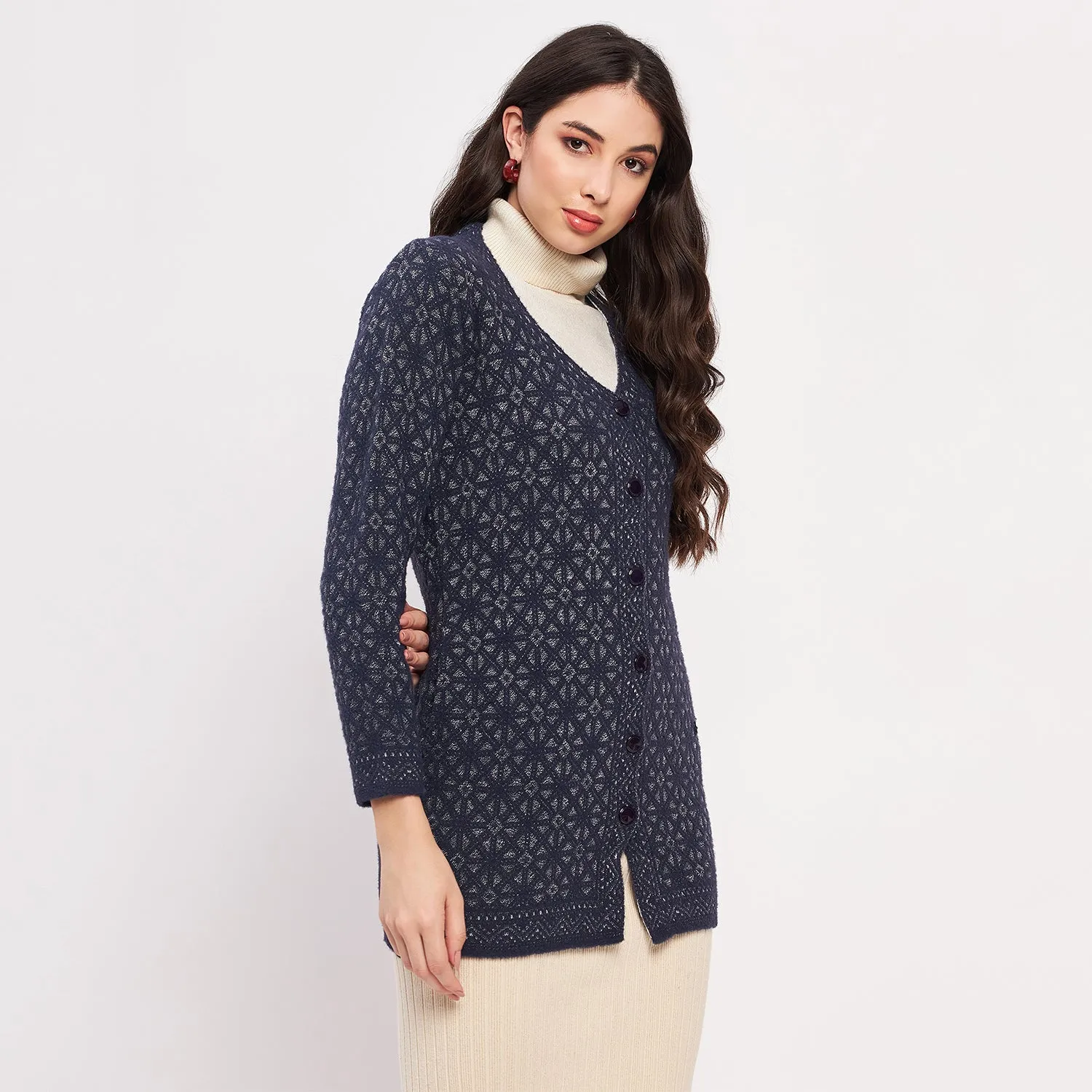 Duke Stardust Women Full Sleeve Self Design Cardigan (SDS954)