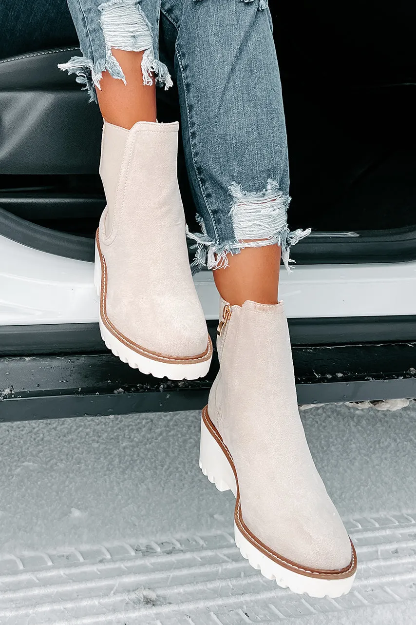 Easily Empowered Faux Suede Booties (Beige)