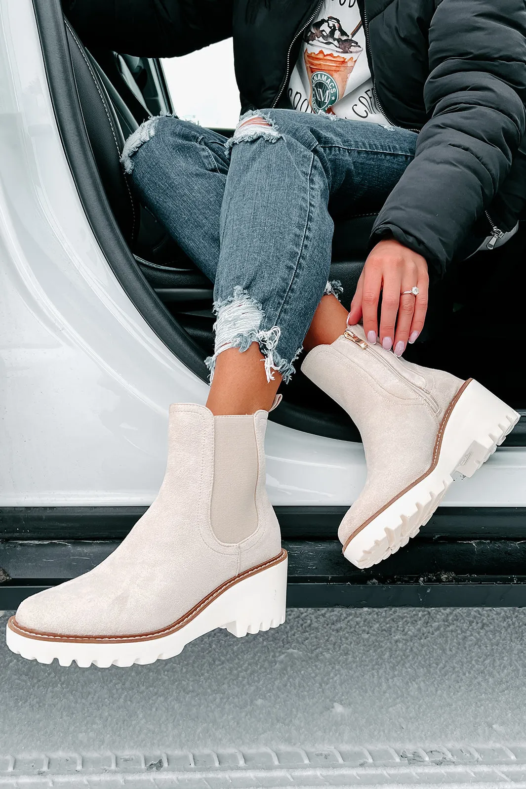Easily Empowered Faux Suede Booties (Beige)