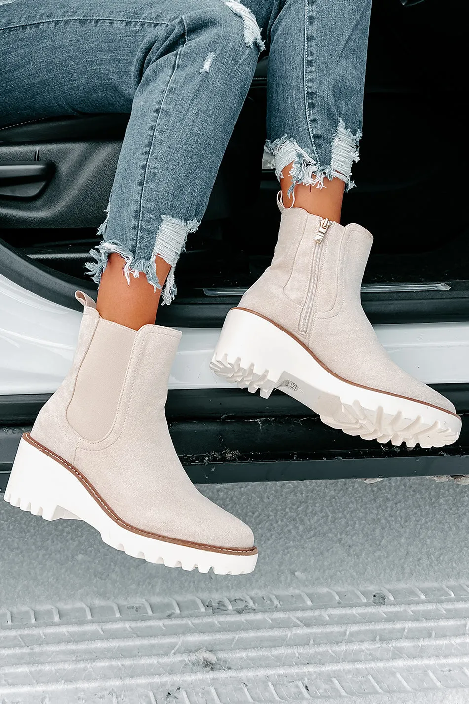 Easily Empowered Faux Suede Booties (Beige)