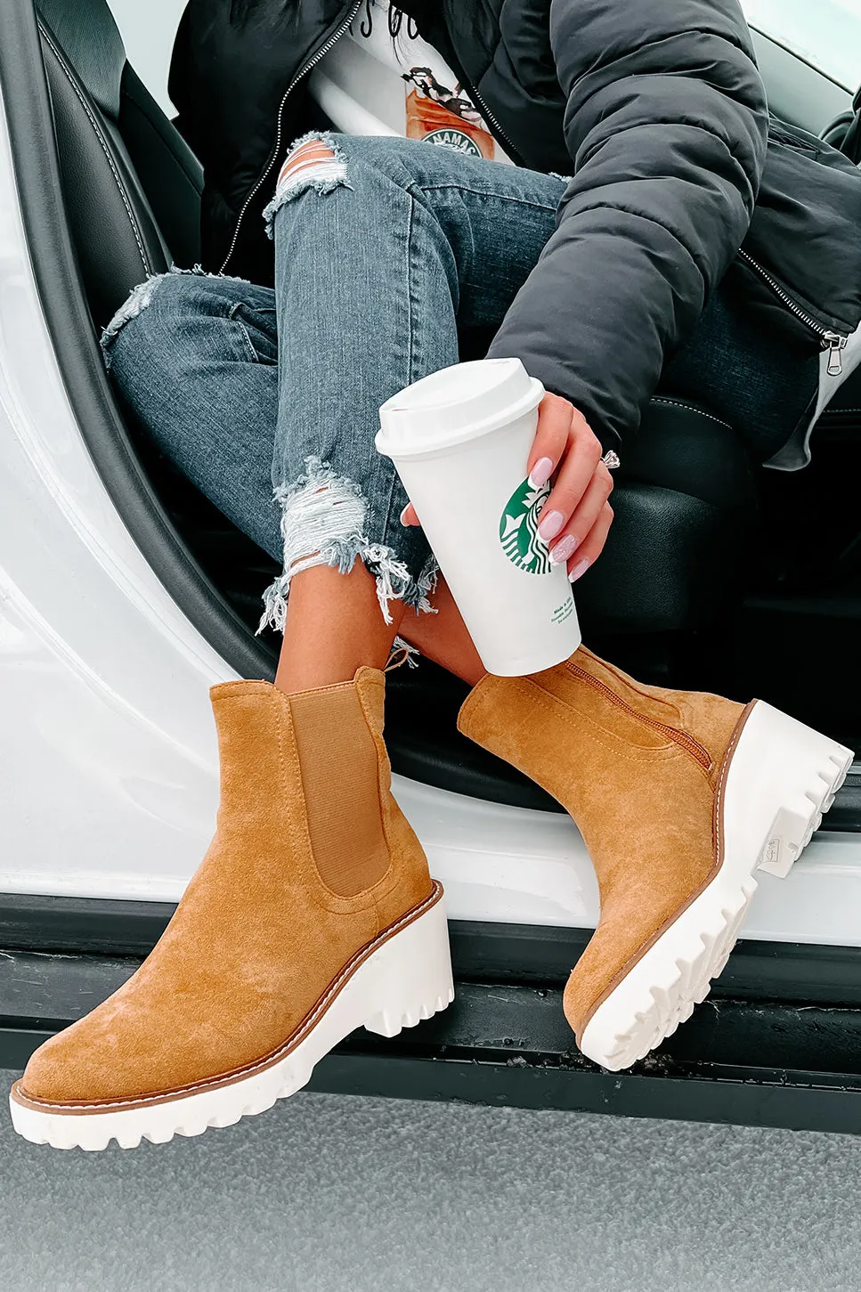 Easily Empowered Faux Suede Booties (Camel)