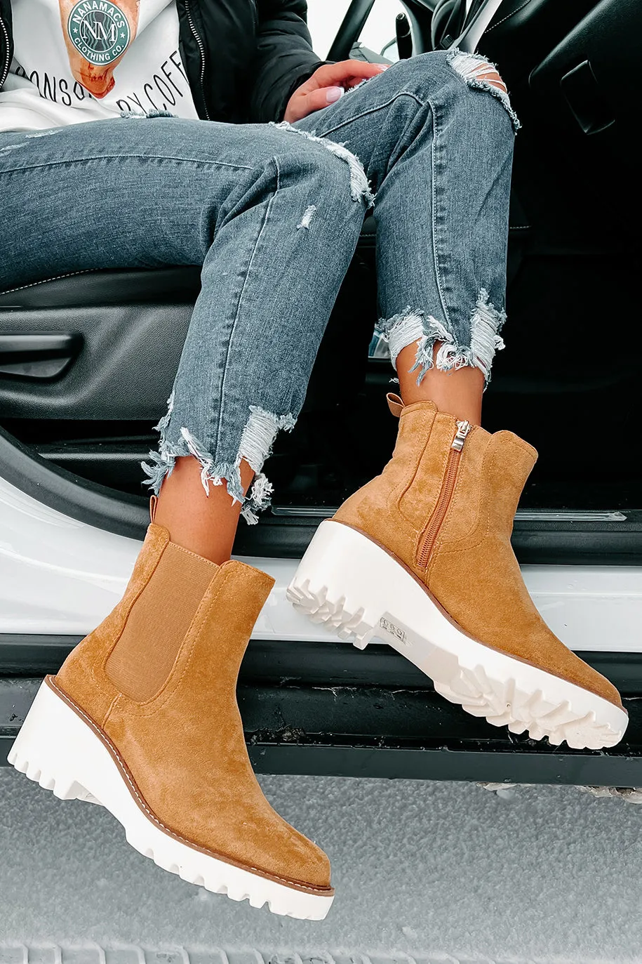 Easily Empowered Faux Suede Booties (Camel)