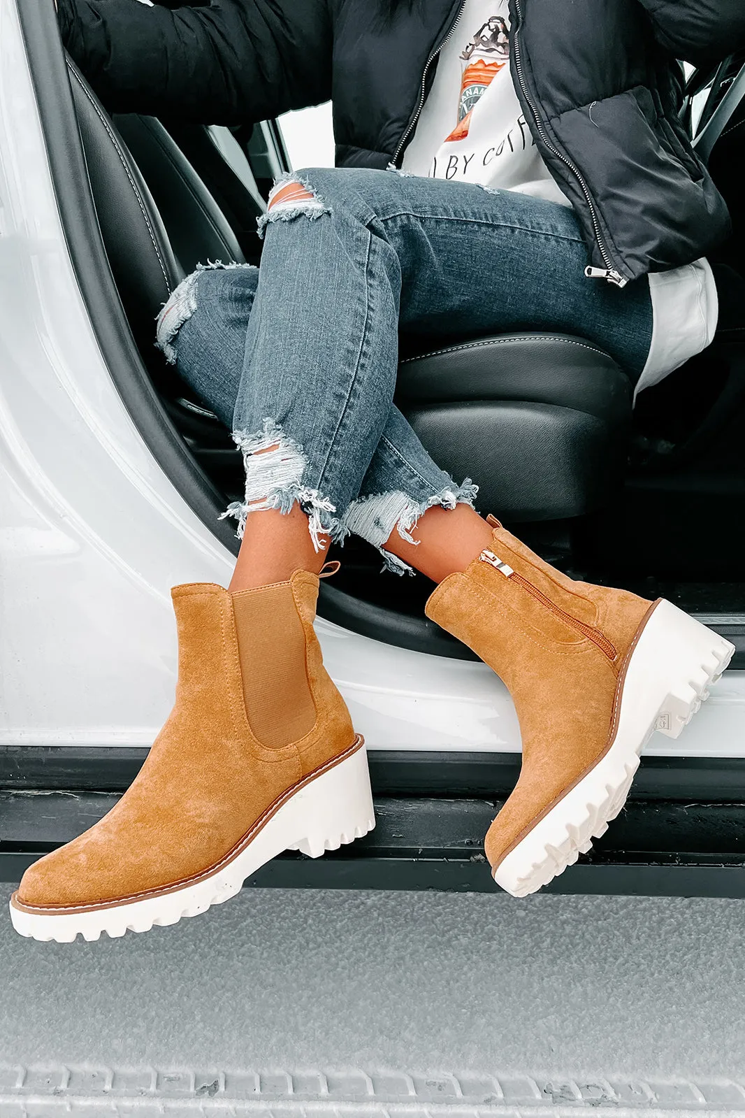 Easily Empowered Faux Suede Booties (Camel)