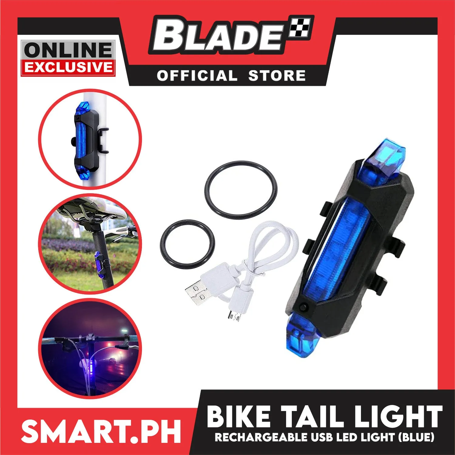 Electronic Rechargeable USB Led Tail Light (Blue) Bicycle Accessories