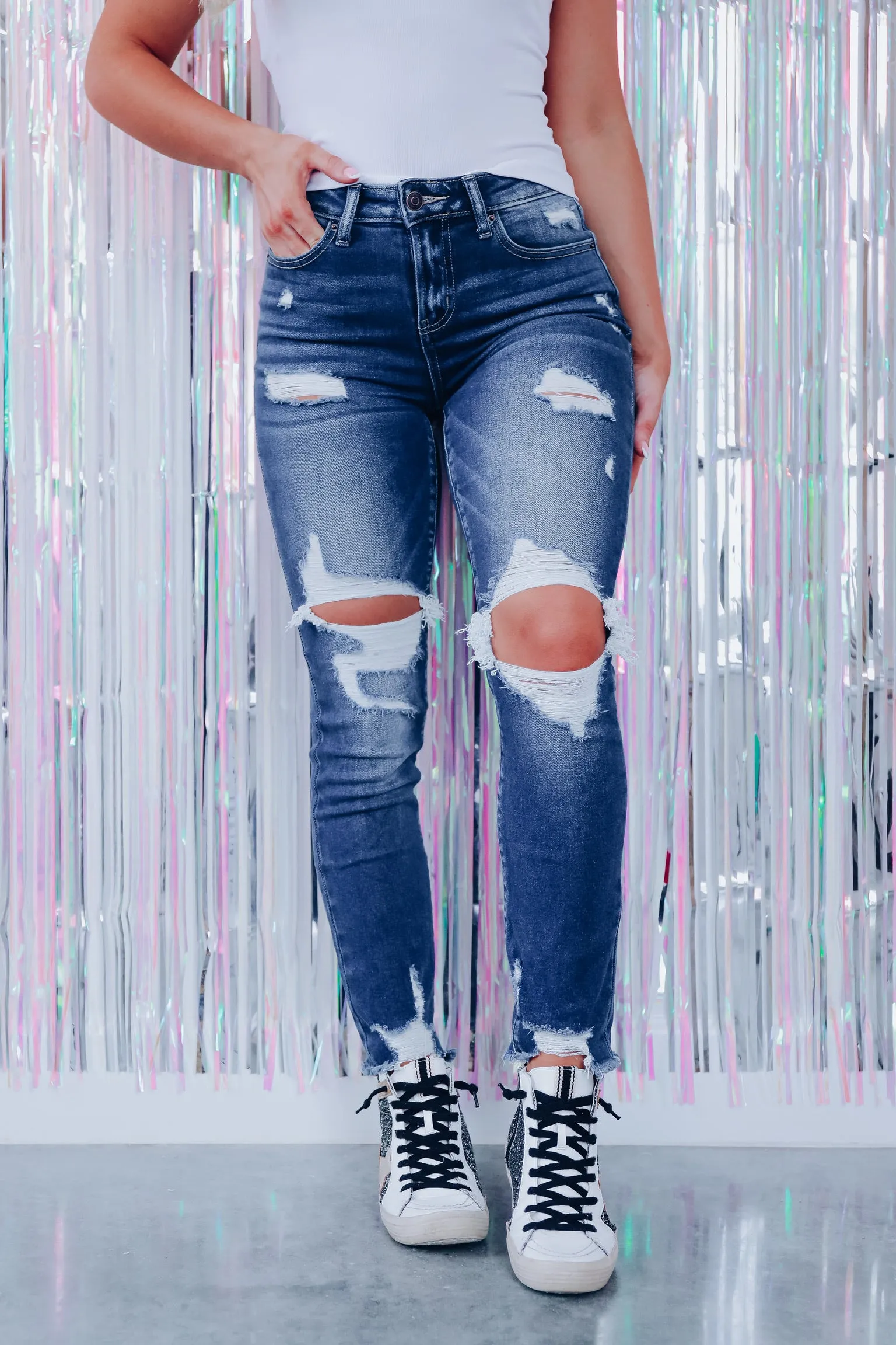Ellie Stretch Destressed Skinny Jeans - Dark