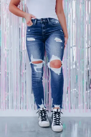 Ellie Stretch Destressed Skinny Jeans - Dark
