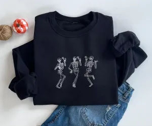 Embroidered Halloween Dancing Martini Skeleton Sweatshirt