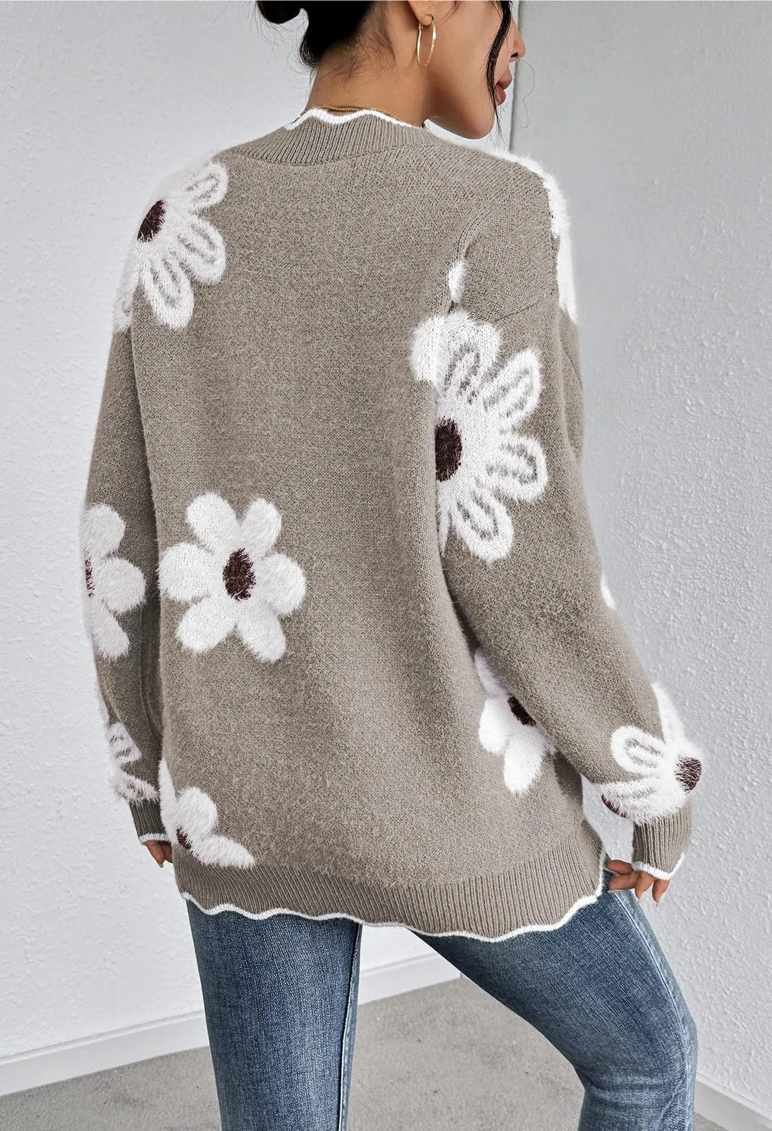 Emerson V Neck Oversized Flower Sweater
