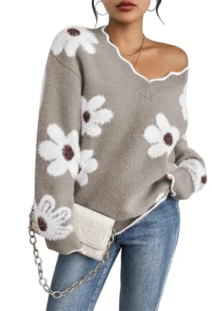 Emerson V Neck Oversized Flower Sweater