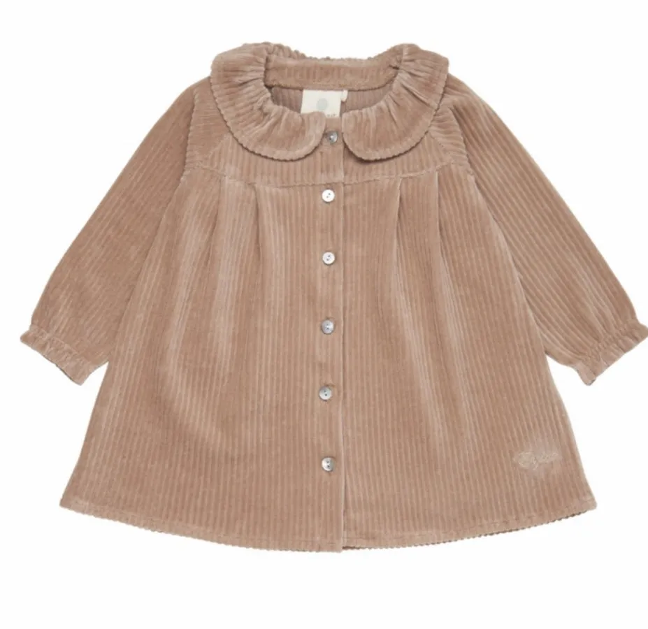 Enfant Baby Girls Comfy Corduroy Dress in Oatmeal: Size 1M to 18M