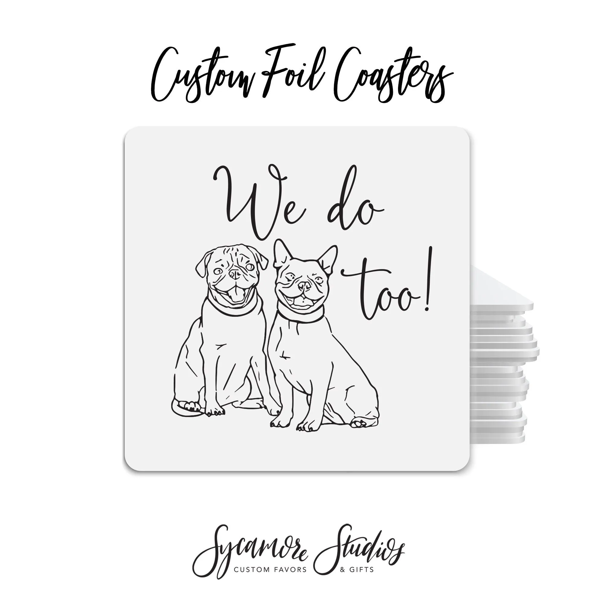 Foiled Wedding Coaster #11 - Pet Illustration
