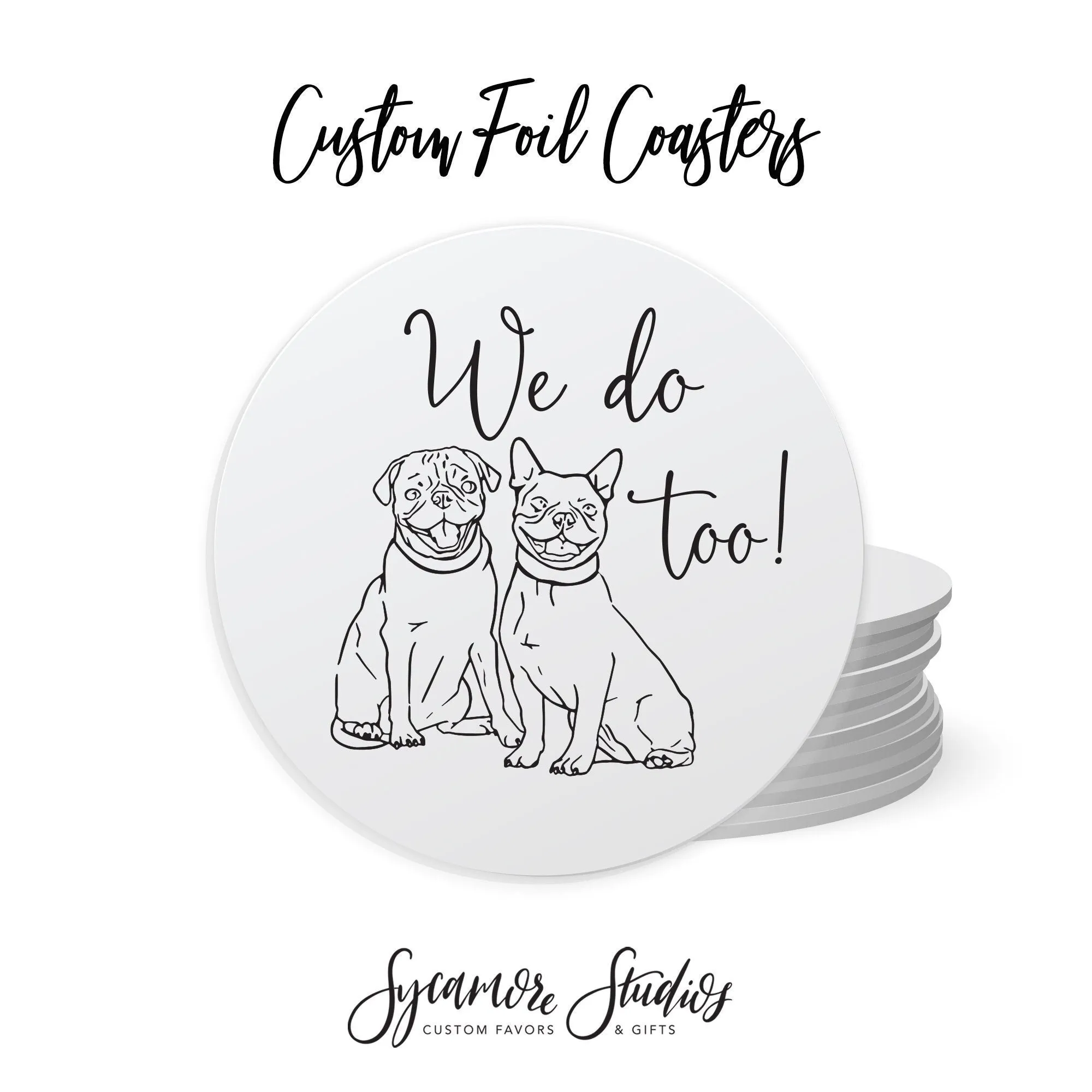Foiled Wedding Coaster #11 - Pet Illustration