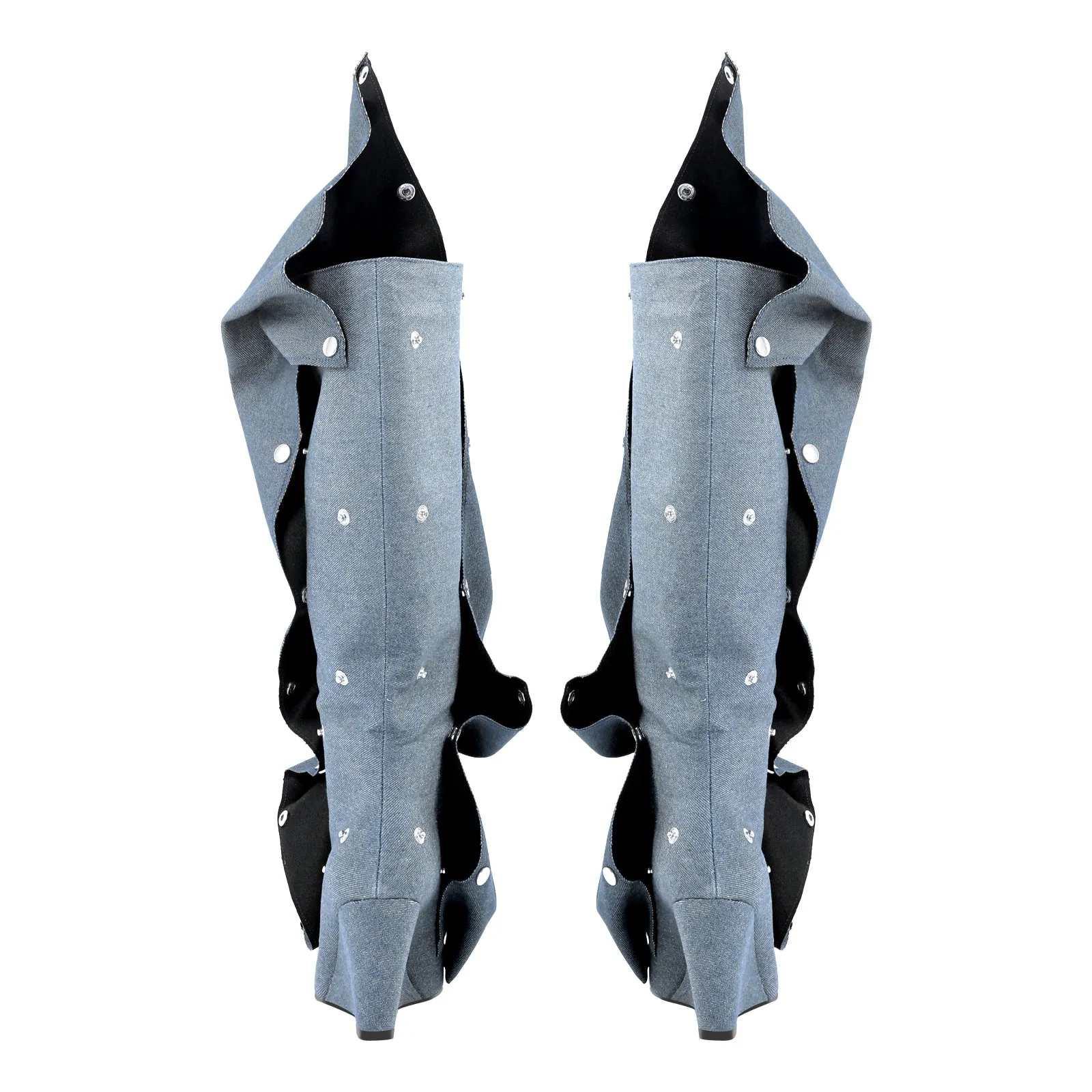 Fold Over Pointed Toe Wedge Heel Knee High Boots