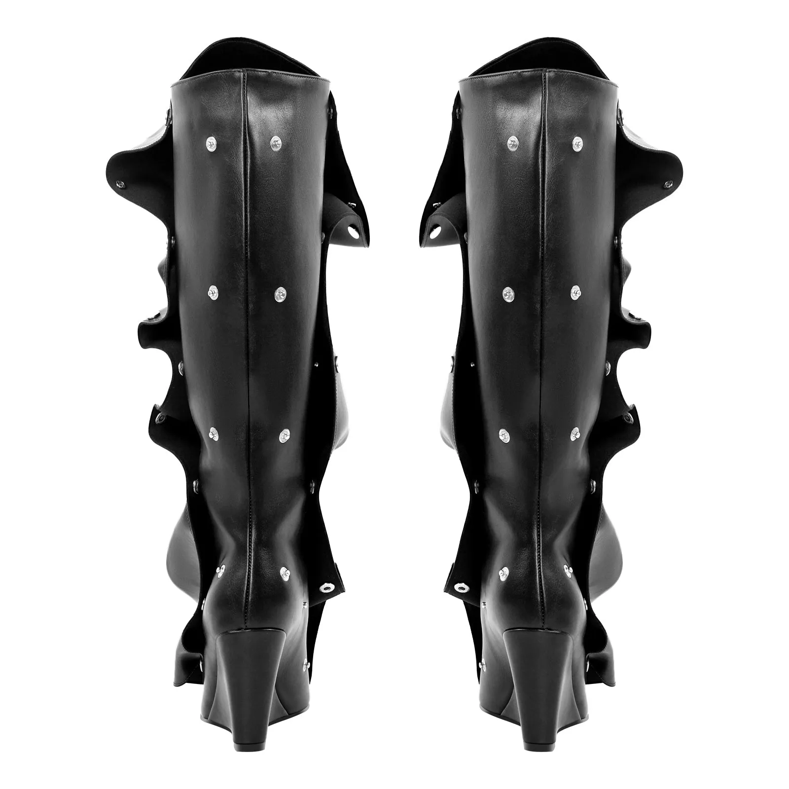 Fold Over Pointed Toe Wedge Heel Knee High Boots