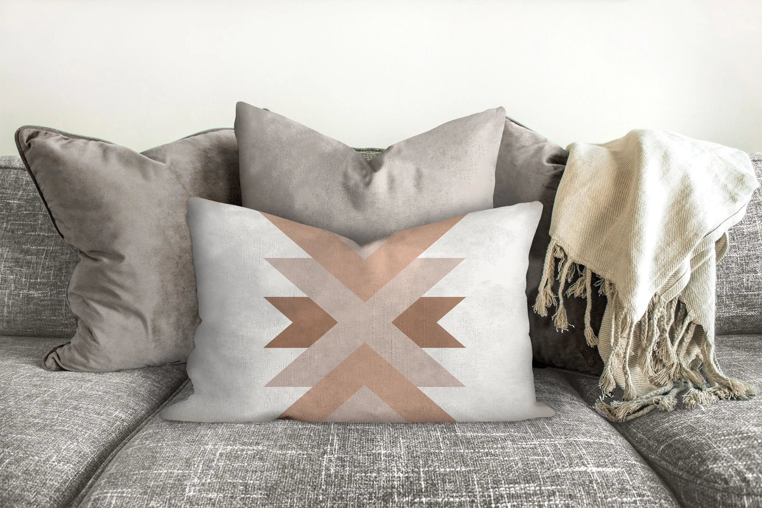 Geometric pillow, mid century inspired, bohemian, nude, retro style, Interior decor, home decor, pillow cover and insert, home accent pillow