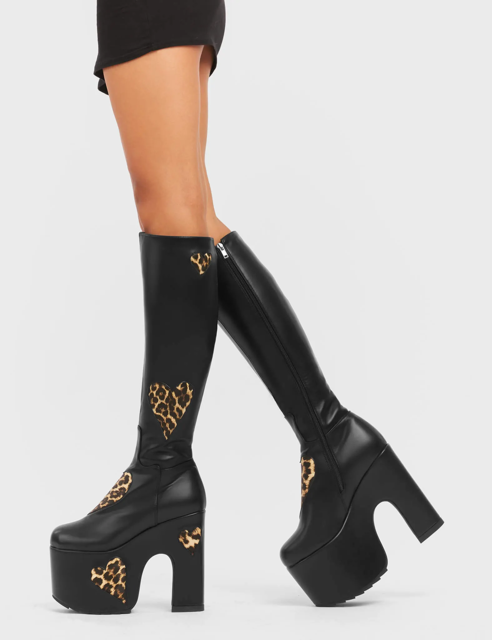 Glass Heart Chunky Platform Knee High Boots