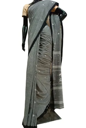Grey Handloom Cotton, Handwoven Jamdani Saree