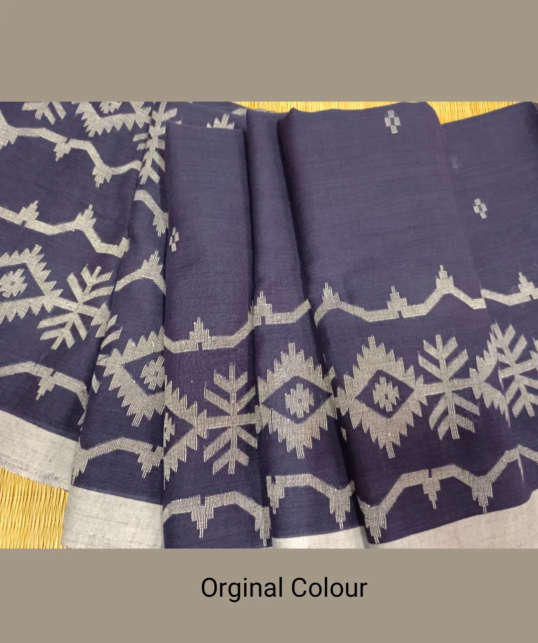 Handloom Handspun Handwoven Jamdani Saree (Indigo Blue)