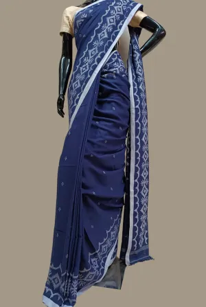 Handloom Handspun Handwoven Jamdani Saree (Indigo Blue)