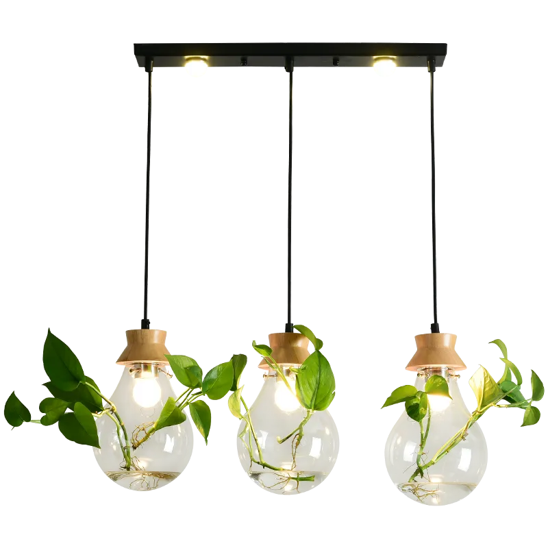 Hanging plant vase pendant light in brass