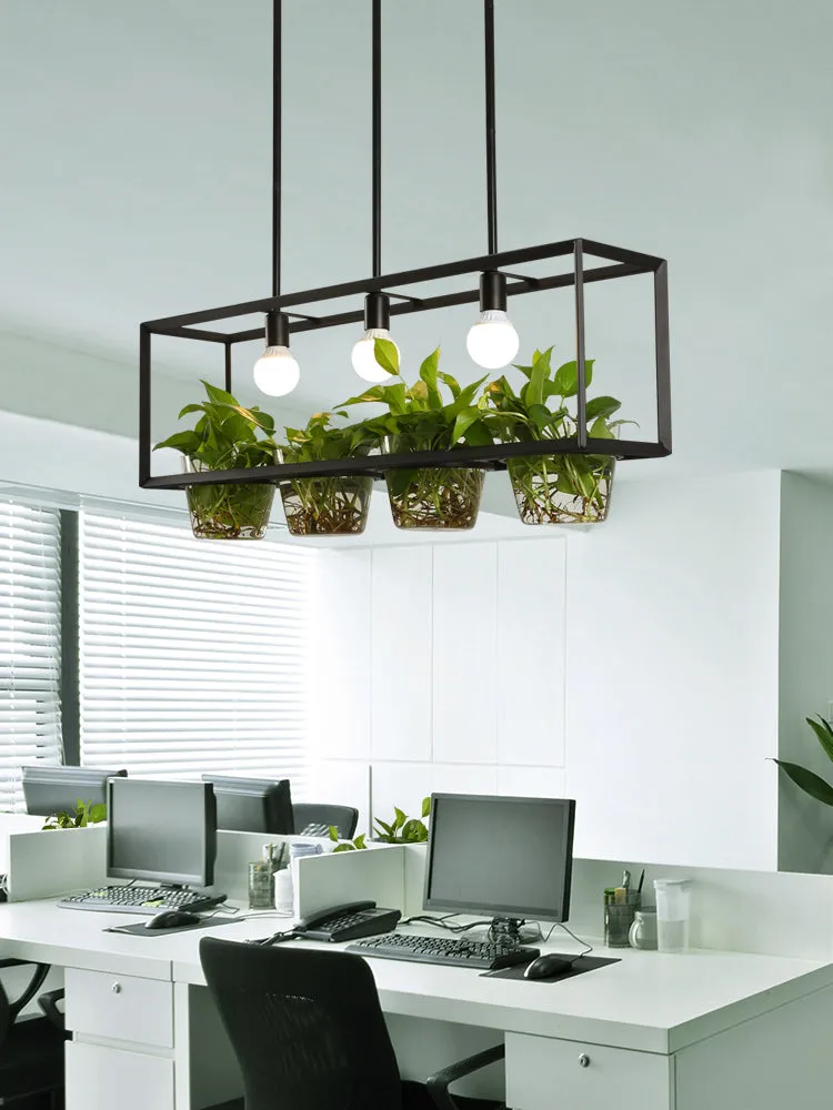 Hanging plant vase pendant light in brass