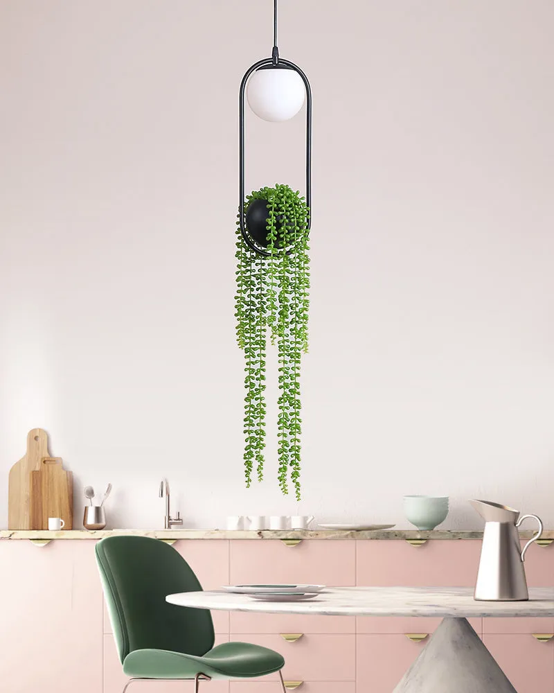 Hanging plant vase pendant light in brass