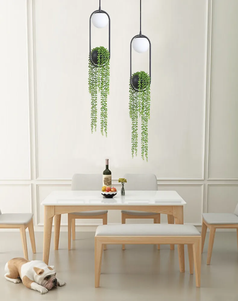 Hanging plant vase pendant light in brass