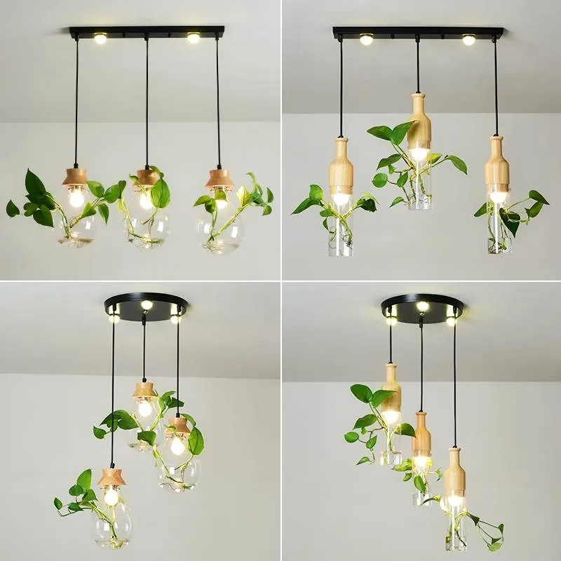 Hanging plant vase pendant light in brass