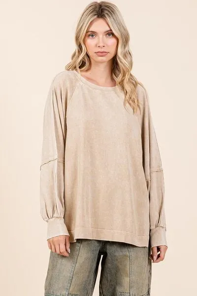 Hazel Blues® |  Mittoshop Mineral Wash Raglan Long Sleeve Oversized Top