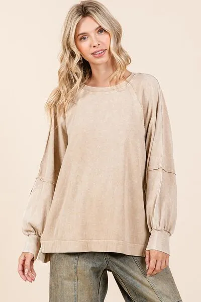 Hazel Blues® |  Mittoshop Mineral Wash Raglan Long Sleeve Oversized Top